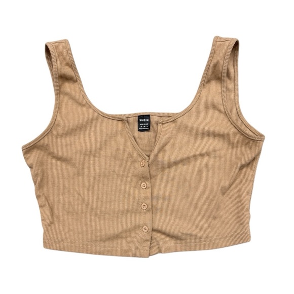 SHEIN Tops - SHEIN Camel Buttoned Crop Top